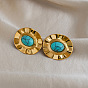 304 Stainless Steel Turquoise Stud Earrings for Women, Oval