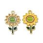 Alloy Enamel Pendants, Light Gold, Sunflower Charm