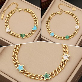 Charmant bracelet coeur - bijoux mode en acier inoxydable avec breloque étoile b