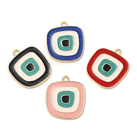 Alloy Enamel Pendants, Long-Lasting Plated, Cadmium Free & Nickel Free & Lead Free, Golden, Square with Evil Eye Charm
