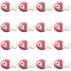 16Pcs Handmade Porcelain Ceramic Beads, Fish, Famille Rose Style