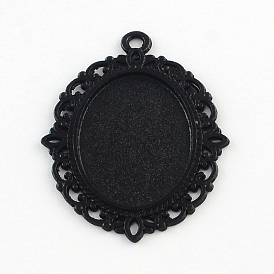 Electrophoresis Alloy Oval Pendant Cabochon Settings, Cadmium Free & Nickel Free & Lead Free, Tray: 25x18mm, 40x30x2mm, Hole: 2.5mm