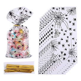 Halloween Spider Web Printed Gift Plastic Bags, Rectangle Candy Wrapping Bags