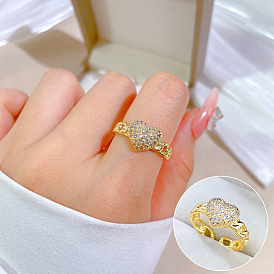 Fashionable Micro-inlaid Luxury Ring with Open Heart Zircon - Minimalist Style, Index Finger.