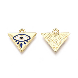 Rack Plating Alloy Blue Enamel Pendants, Cadmium Free & Nickel Free & Lead Free, Triangle Charm with Evil Eye