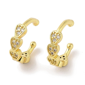 Brass Micro Pave Clear Cubic Zirconia Cuff Earrings for Women, Heart