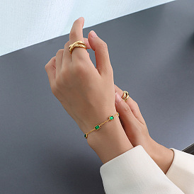 Bracelet minimaliste vert zircon cubique or carré titane acier 18k