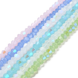 Imitation Jade Electroplate Glass Beads Strands, AB Color Plated, Faceted, Bicone