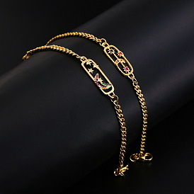 18K Gold Plated Copper Bracelet with Colorful Zirconia Stones - Trendy Star and Moon Design for Women's Fashion Jewelry
