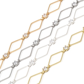 Цепи ручной работы из латуни с прозрачными кубическими циркониями в форме ромба, несварные, с катушкой