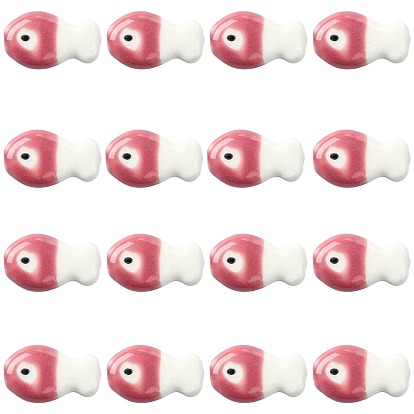 16Pcs Handmade Porcelain Ceramic Beads, Fish, Famille Rose Style