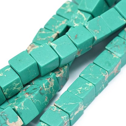 Synthetic Imperial Jasper Beads Strands, Cube, Dyed