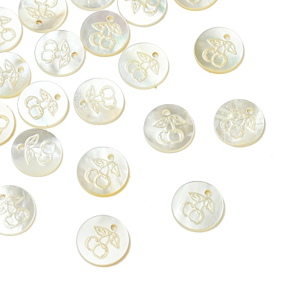 20 шт. натуральной ракушки, плоской круглой формы с гравировкой в виде вишни