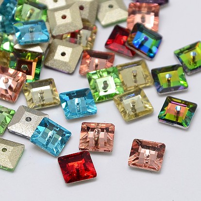 K9 Glass Rhinestone Beads, Faceted, Square, 6x6x2mm, Hole: 0.8mm