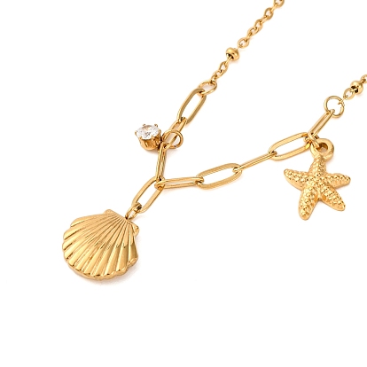 Летний пляж 304 ожерелья-спутники из нержавеющей стали с прозрачным кубическим цирконием, ожерелья с подвесками в виде ракушек и морских звезд для женщин