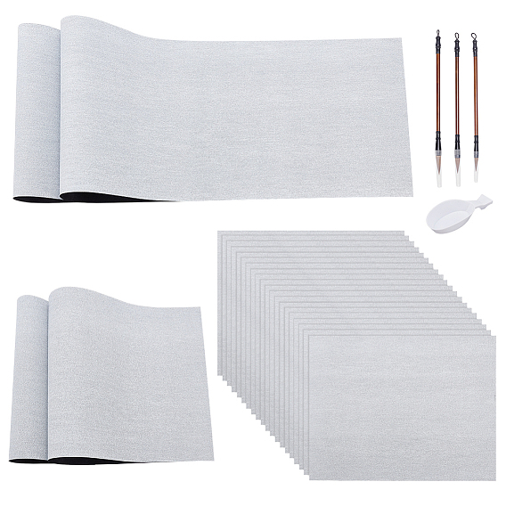24Pcs 3 Styles Non-woven Fabric Cloth Water-Writing, Rectangle, with 1Pc Ink Tray Containers and 3Pcs Chinese Calligraphy Brushes Pen