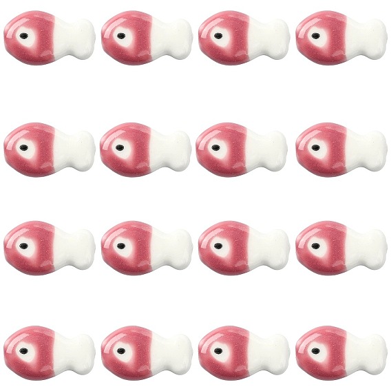 16pcs perles en céramique et porcelaine faites à la main, poisson, famille rose de style