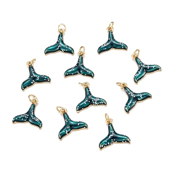 Латунь эмаль подвески, с прыжковых колец, долговечный, рыбий хвост, зелено-синие