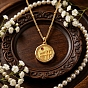 304 Stainless Steel Pave Deep Pink Cubic Zirconia Pendant Necklaces, Flat Round