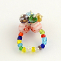 Lampwork Stretch Rings with Seed Beads, 18mm