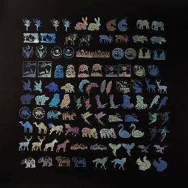 100Pcs 50 Styles Animals PET Waterproof Laser Stickers Sets, Adhesive Decals for DIY Scrapbooking, Photo Album Decoration, Colorful