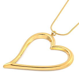 Golden Plated 304 Stainless Steel Heart Frame Pendant Necklaces, Round Snake Chain Necklaces for Women