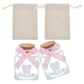 2шт. квадратная стеклянная пустая бутылка желаний, с 10шт. зубами ПВХ УФ-наклейки для переноса, 2 шт. упаковочные мешочки из конопляной ткани с бантом