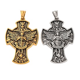 304 Stainless Steel Big Pendants, Cross with Sword of Saint Michael the Archangel Charm