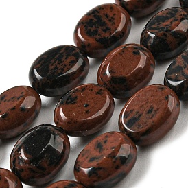 Natural Mahogany Obsidian Beads Strands, Flat Oval