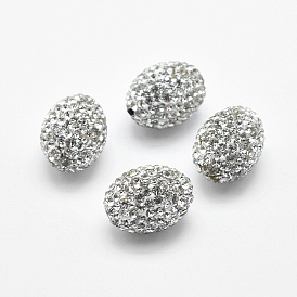 Handmade Polymer Clay Rhinestone Beads, Oval