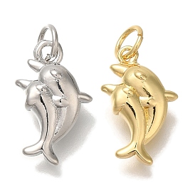 Rack Plating Brass Pendants, Cadmium Free & Lead Free, Long-Lasting Plated, Dolphin Charms, with Jump Ring