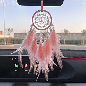 Crystal stone car pendant, exquisite interior car pendant, feather dream catcher, wind chime, rear view mirror car accessories