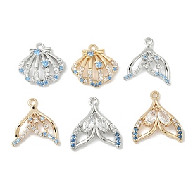 Подвески-коннекторы с изображением морских животных из латуни с паве светло-голубого цвета и прозрачного кубического циркония