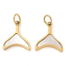 304 подвески в виде хвоста кита из натуральной белой ракушки из нержавеющей стали, с прыжковых колец, ручная полировка, ионное покрытие (ip)