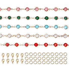 5m 5 цвета латунь стекло стразы цепочки звенья, несварные, плоско-круглые, золотой свет, с латунными застежками-когтями из 10 шт., 30шт латуни кольца прыжок