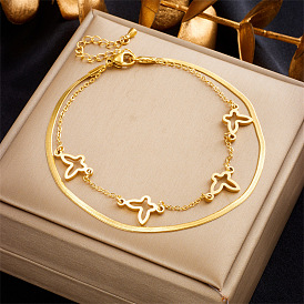 Boho Butterfly Multi-Layered Irregular Chain Anklet with Cutout Design in Titanium Steel Metal