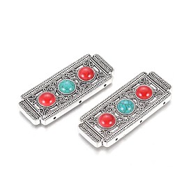 Alliage de style tibétain liens multi-brins, avec turquoise synthétique, rectangle