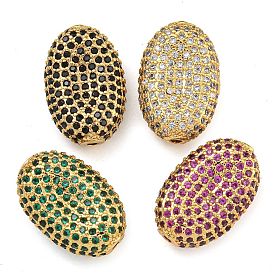 Rack Plating Brass Micro Pave Cubic Zirconia Charms, Cadmium Free & Lead Free, Long-Lasting Plated, Real 18K Gold Plated, Oval