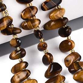 Природных тигровый глаз бисер нитей, самородки, Топ пробуренной, упавший камень, с бисером