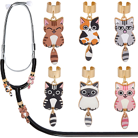 6 шт 6 цвета сплав эмаль стетоскоп подвеска украшения, форма кошки, с 304 фурнитурой из нержавеющей стали