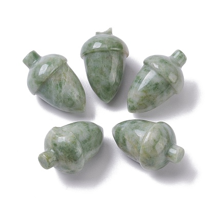 Natural Peace Jade Beads, No Hole/Undrilled, for Wire Wrapped Pendant Making, Filbert