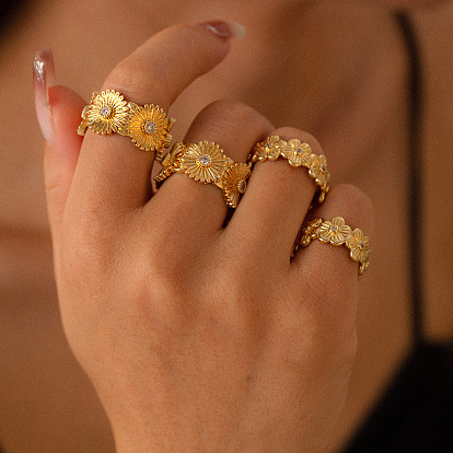 304 кольца манжеты из прозрачного кубического циркония из нержавеющей стали с микропаве, золотые