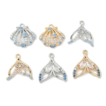 Подвески-коннекторы с изображением морских животных из латуни с паве светло-голубого цвета и прозрачного кубического циркония