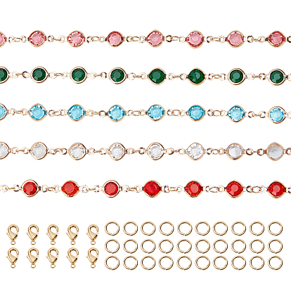 5m 5 цвета латунь стекло стразы цепочки звенья, несварные, плоско-круглые, золотой свет, с латунными застежками-когтями из 10 шт., 30шт латуни кольца прыжок