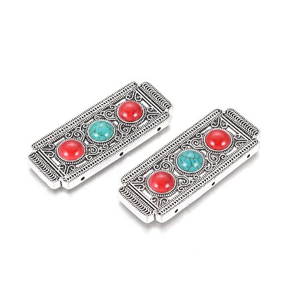 Alliage de style tibétain liens multi-brins, avec turquoise synthétique, rectangle