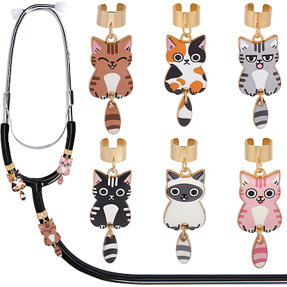 6 шт 6 цвета сплав эмаль стетоскоп подвеска украшения, форма кошки, с 304 фурнитурой из нержавеющей стали