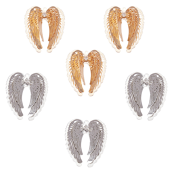 Brass Pendants, with Crystal Rhinestone, Wing
