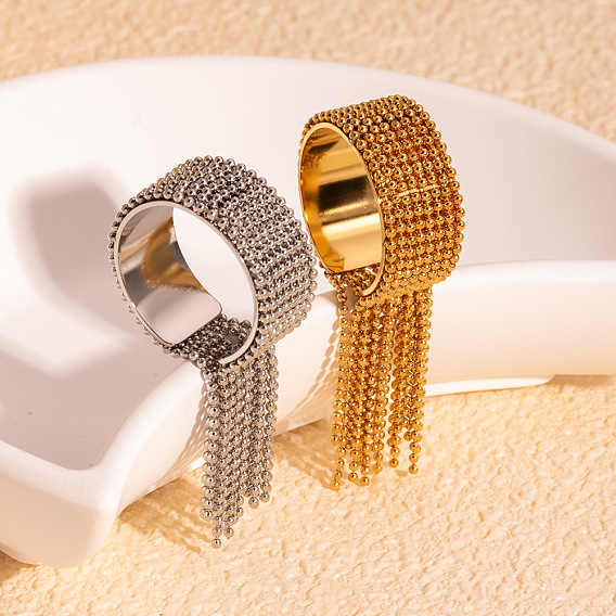 304 открытые манжеты-кольца с кисточками из нержавеющей стали для женщин, регулируемый