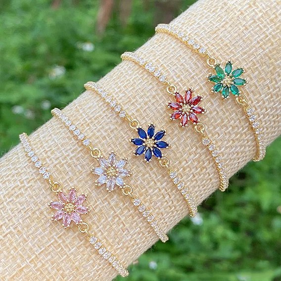 Латунь микро проложить кубический цирконий слайдер браслеты, браслеты для женщин, цветок