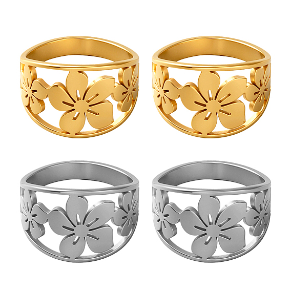 4 шт. 2 цвета перстней из нержавеющей стали, цветок